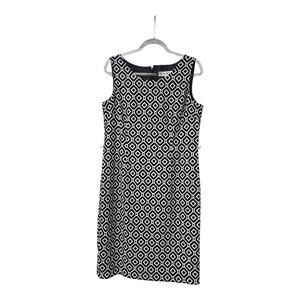 Jones Studio Womens 12 Dress Black White Geometric Lined Back Zip Sleeveless